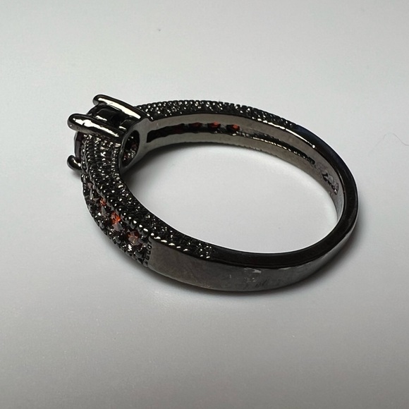 Ruby Simulant Black Marcasite Ring, Size 8 - Picture 3 of 3